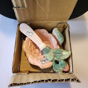 NIB Fitz and Floyd Blushing Rose Individual Butter Dish w Knife *discontinued*